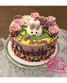 B005(c) 1層兔仔花花蛋糕 約2磅(7吋)