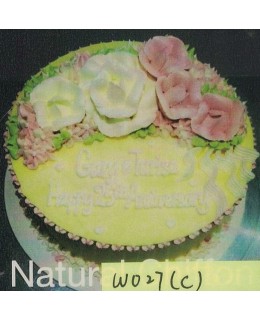 W027(c) 1層白、粉紅玫瑰蛋糕 約2磅(7吋)