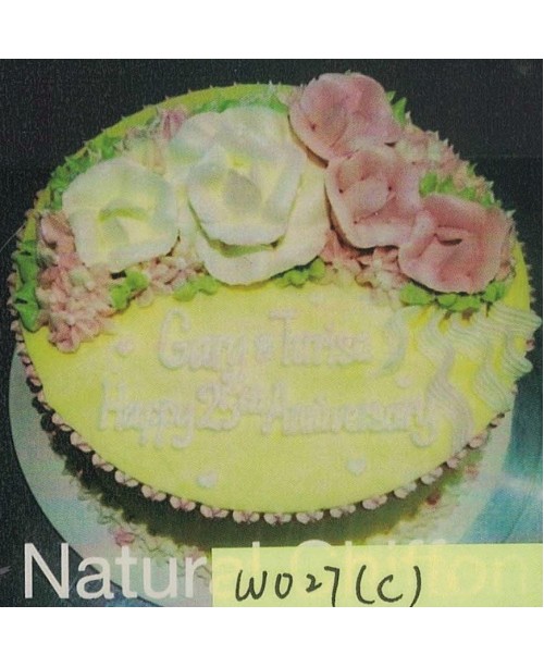 W027(c) 1層白、粉紅玫瑰蛋糕 約2磅(7吋)