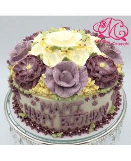 W034(c) 1層粉紫玫瑰深紫牡丹花球 約2磅(7吋)